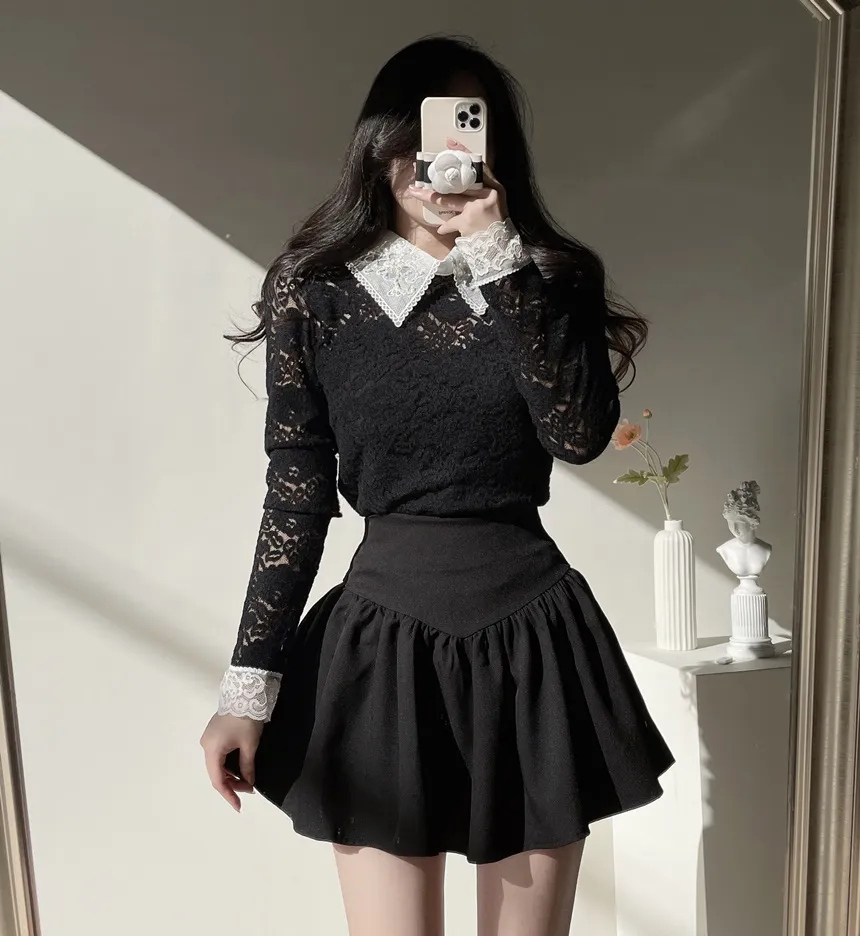 カラー長袖レース配色ブラウス | mirangmirang | 詳細画像19