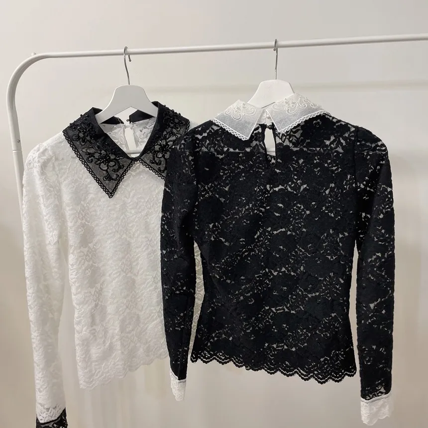 カラー長袖レース配色ブラウス | mirangmirang | 詳細画像22