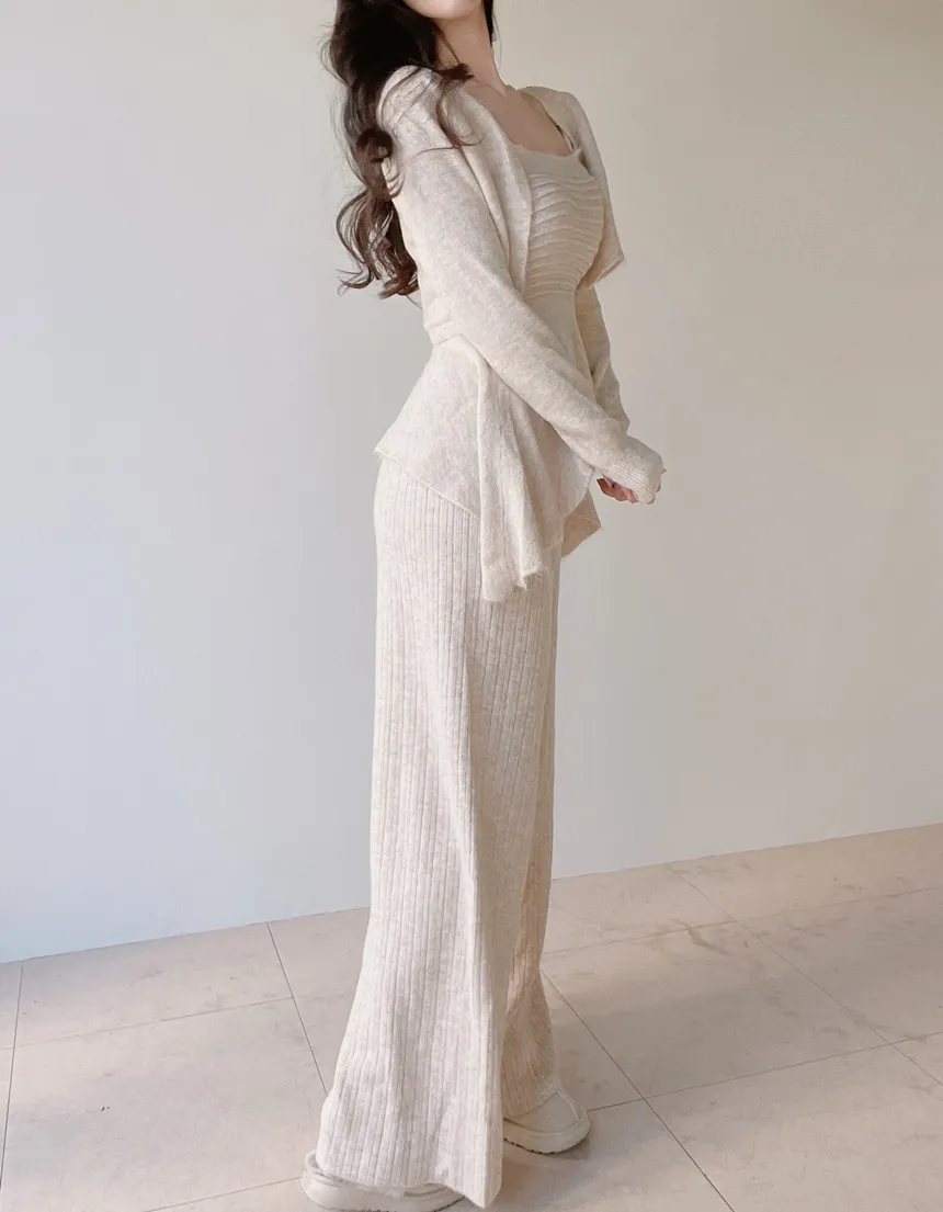 ウール混長袖クロップドフレアウエストゴムワイド3 SETキャミソールカーディガンパンツ | mirangmirang | 詳細画像11