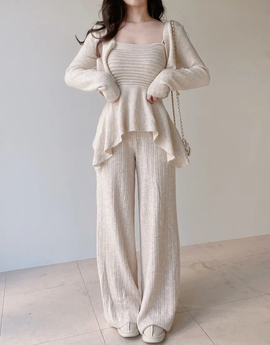 ウール混長袖クロップドフレアウエストゴムワイド3 SETキャミソールカーディガンパンツ | mirangmirang | 詳細画像16