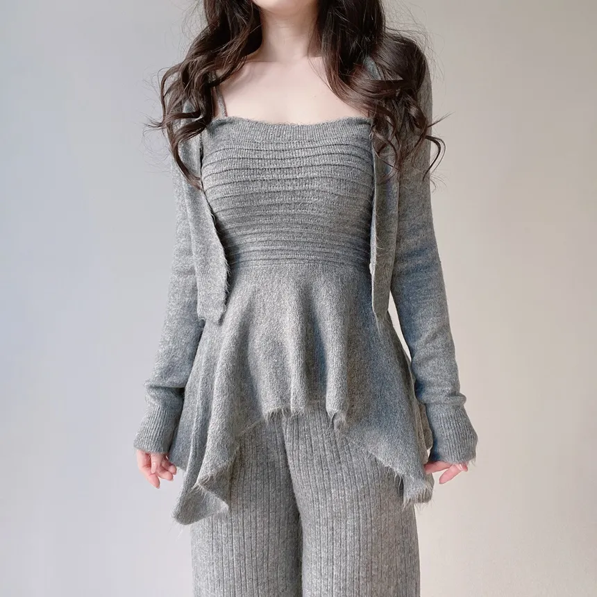 ウール混長袖クロップドフレアウエストゴムワイド3 SETキャミソールカーディガンパンツ | mirangmirang | 詳細画像25