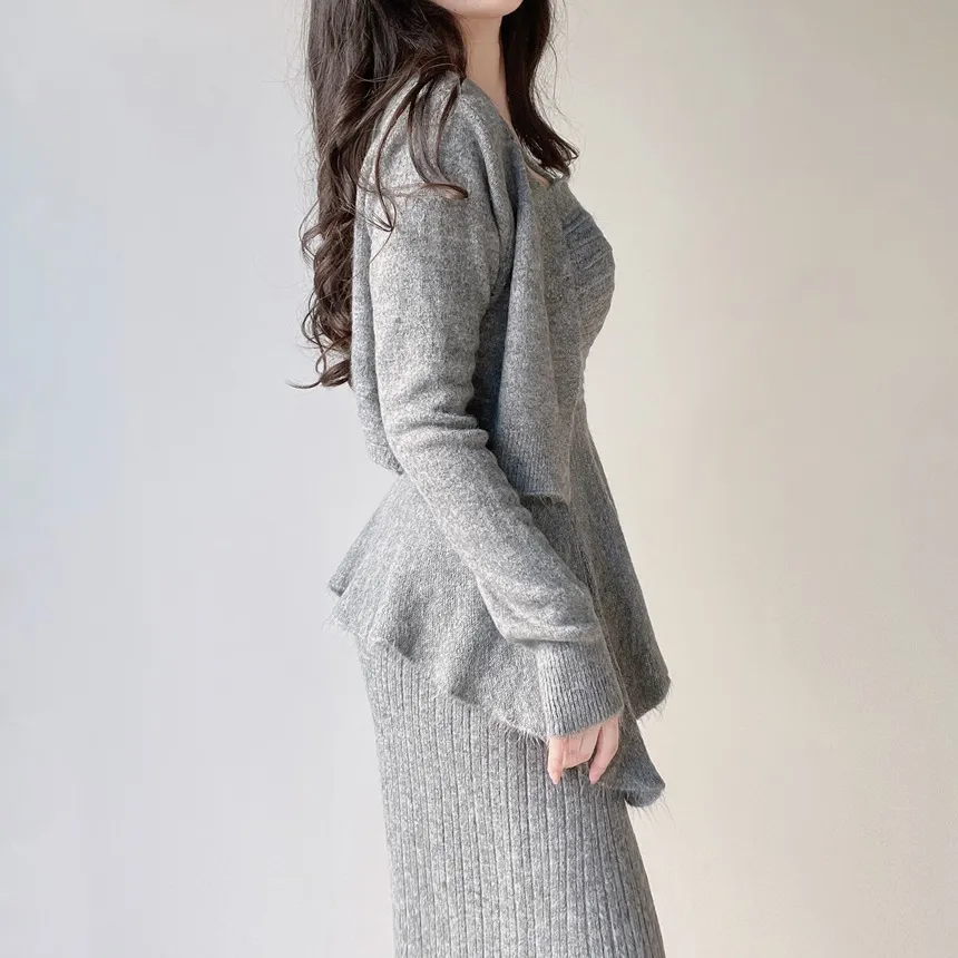 ウール混長袖クロップドフレアウエストゴムワイド3 SETキャミソールカーディガンパンツ | mirangmirang | 詳細画像28