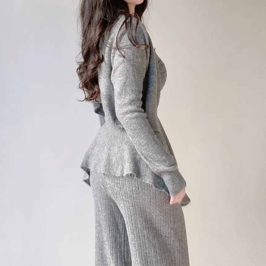 ウール混長袖クロップドフレアウエストゴムワイド3 SETキャミソールカーディガンパンツ | mirangmirang | 詳細画像29