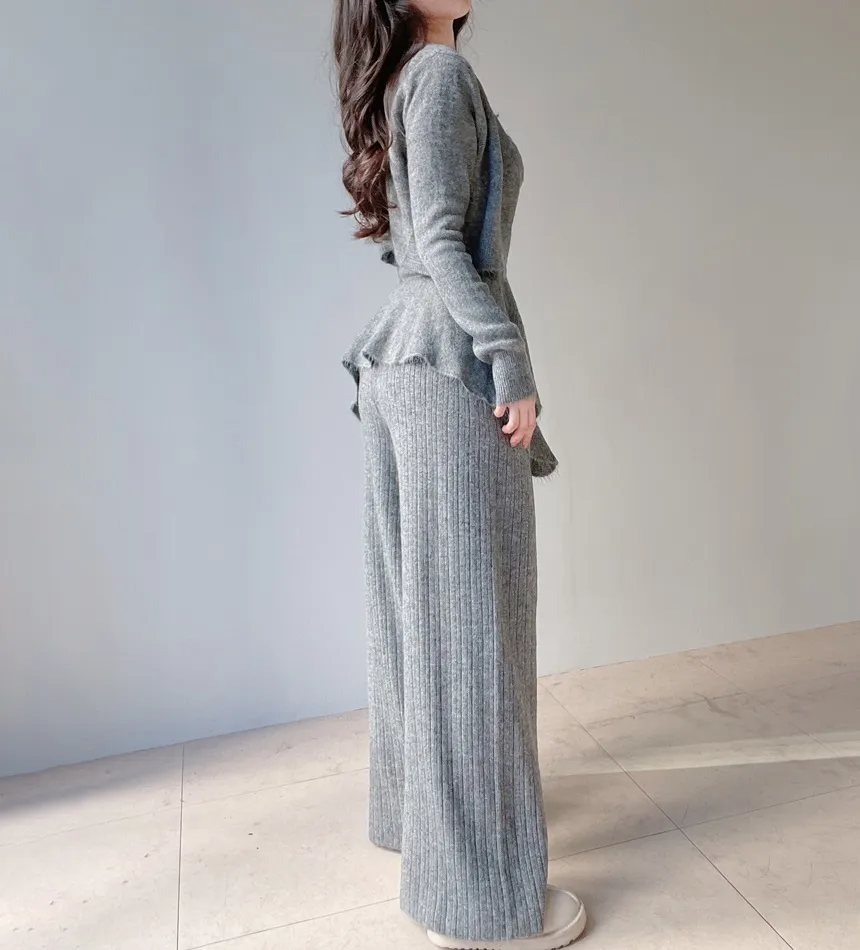 ウール混長袖クロップドフレアウエストゴムワイド3 SETキャミソールカーディガンパンツ | mirangmirang | 詳細画像33