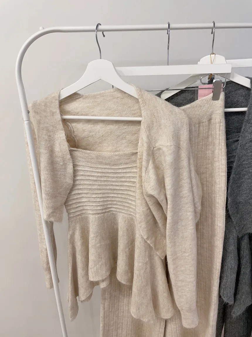 ウール混長袖クロップドフレアウエストゴムワイド3 SETキャミソールカーディガンパンツ | mirangmirang | 詳細画像36