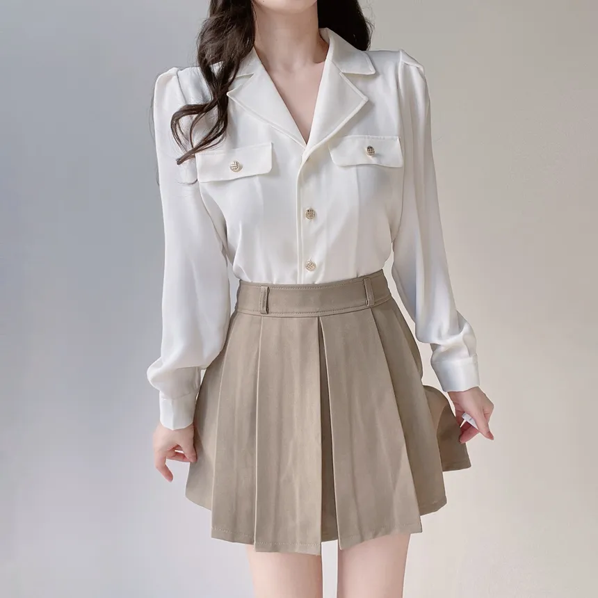 カラーVネックボタンブラウス | mirangmirang | 詳細画像4