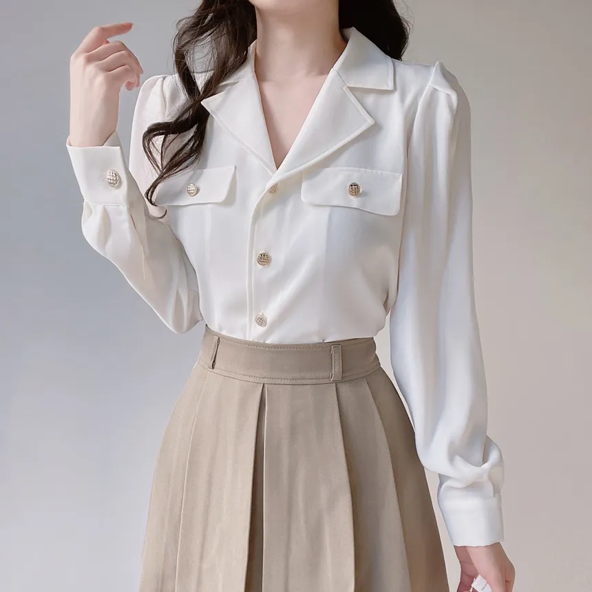 カラーVネックボタンブラウス | mirangmirang | 詳細画像6