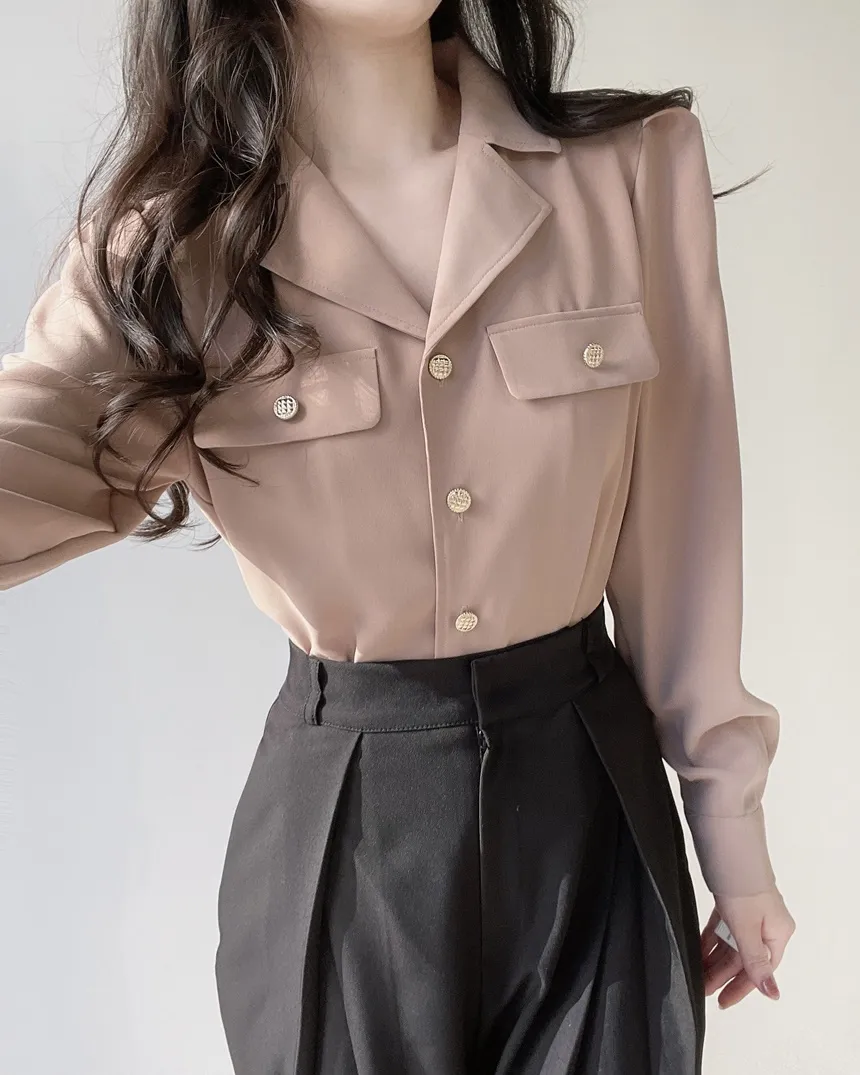 カラーVネックボタンブラウス | mirangmirang | 詳細画像8