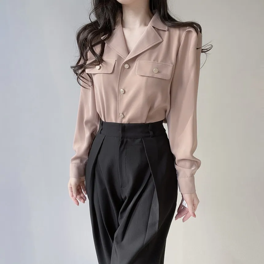 カラーVネックボタンブラウス | mirangmirang | 詳細画像9