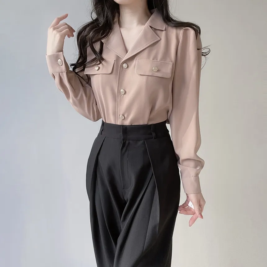 カラーVネックボタンブラウス | mirangmirang | 詳細画像10