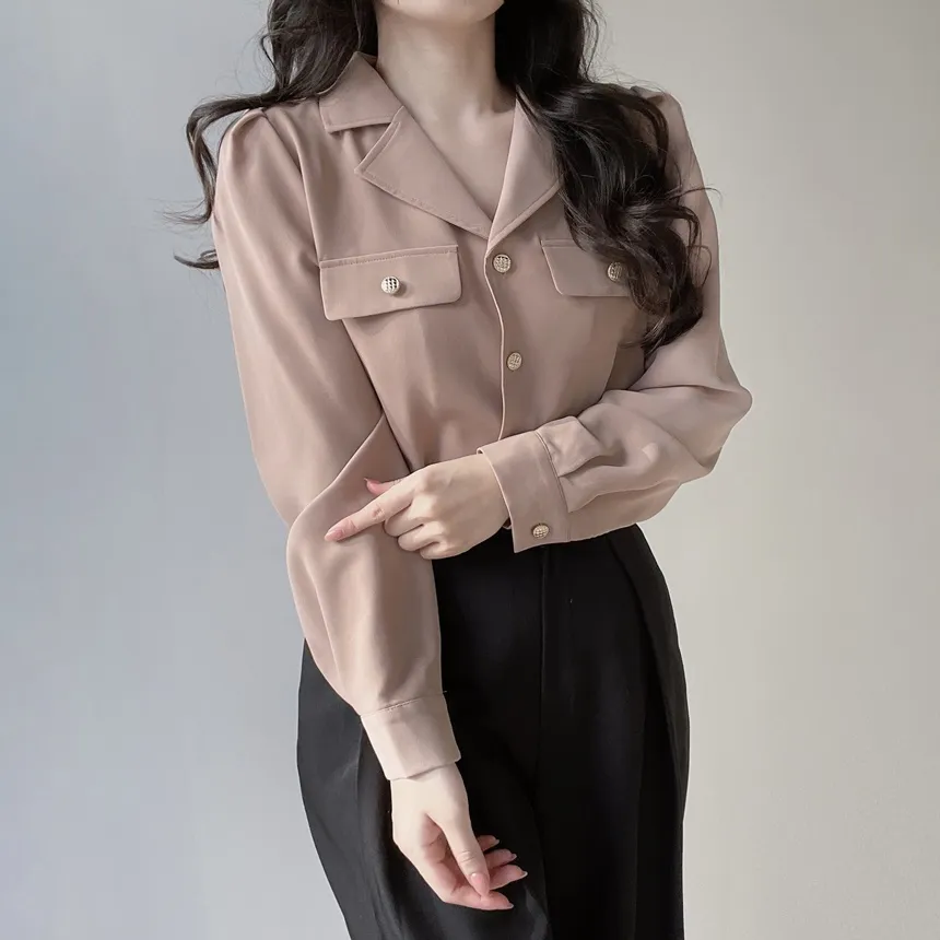 カラーVネックボタンブラウス | mirangmirang | 詳細画像11