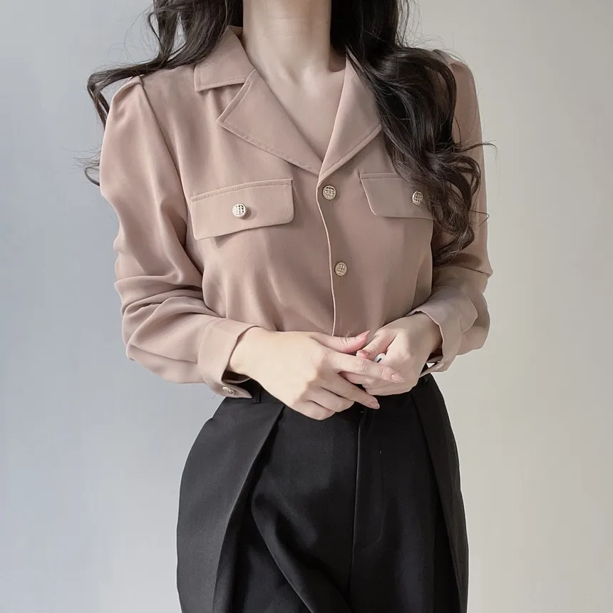 カラーVネックボタンブラウス | mirangmirang | 詳細画像12