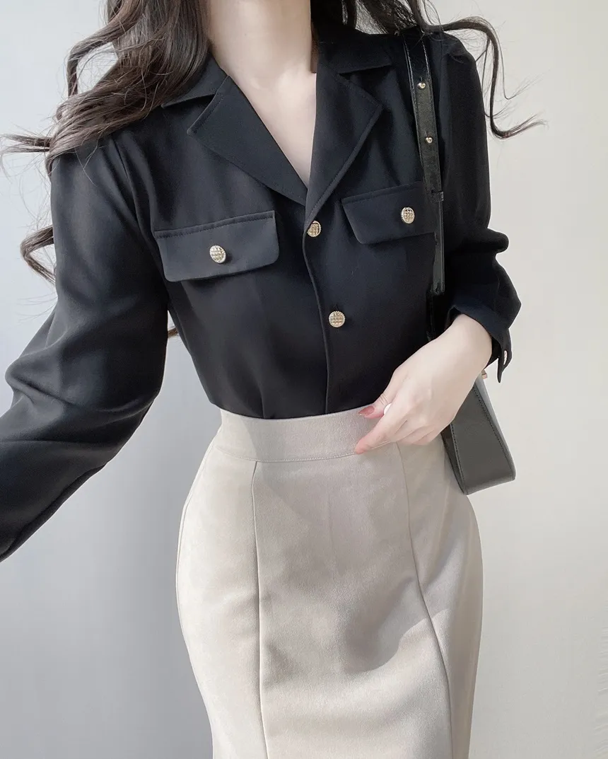 カラーVネックボタンブラウス | mirangmirang | 詳細画像13