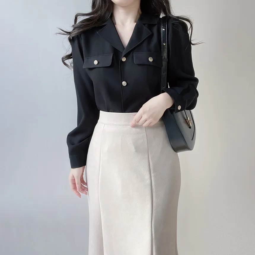 カラーVネックボタンブラウス | mirangmirang | 詳細画像14