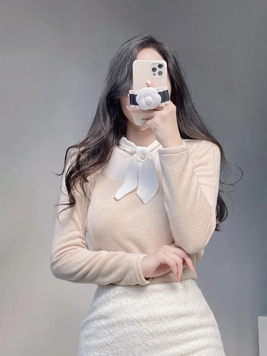 リボン長袖カラー配色ブラウス | mirangmirang | 詳細画像8