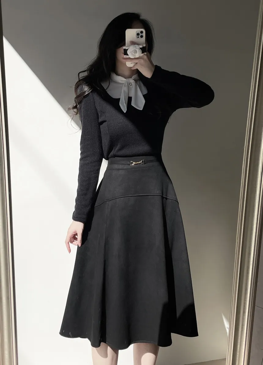 リボン長袖カラー配色ブラウス | mirangmirang | 詳細画像18