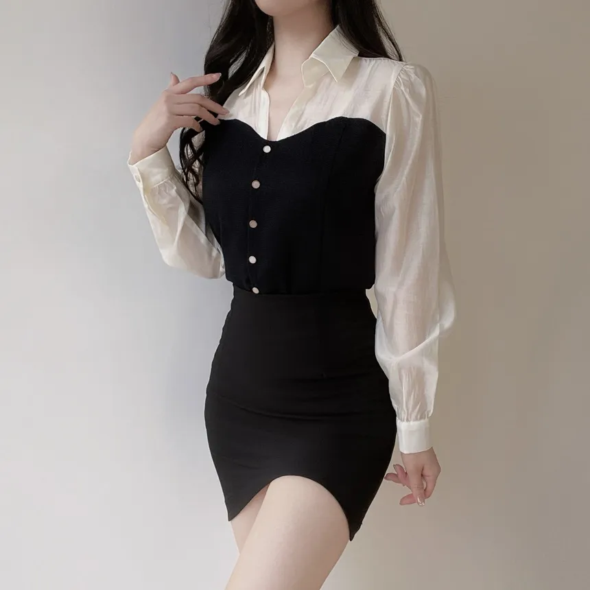 Hラインアンバランスカラースカート | mirangmirang | 詳細画像10