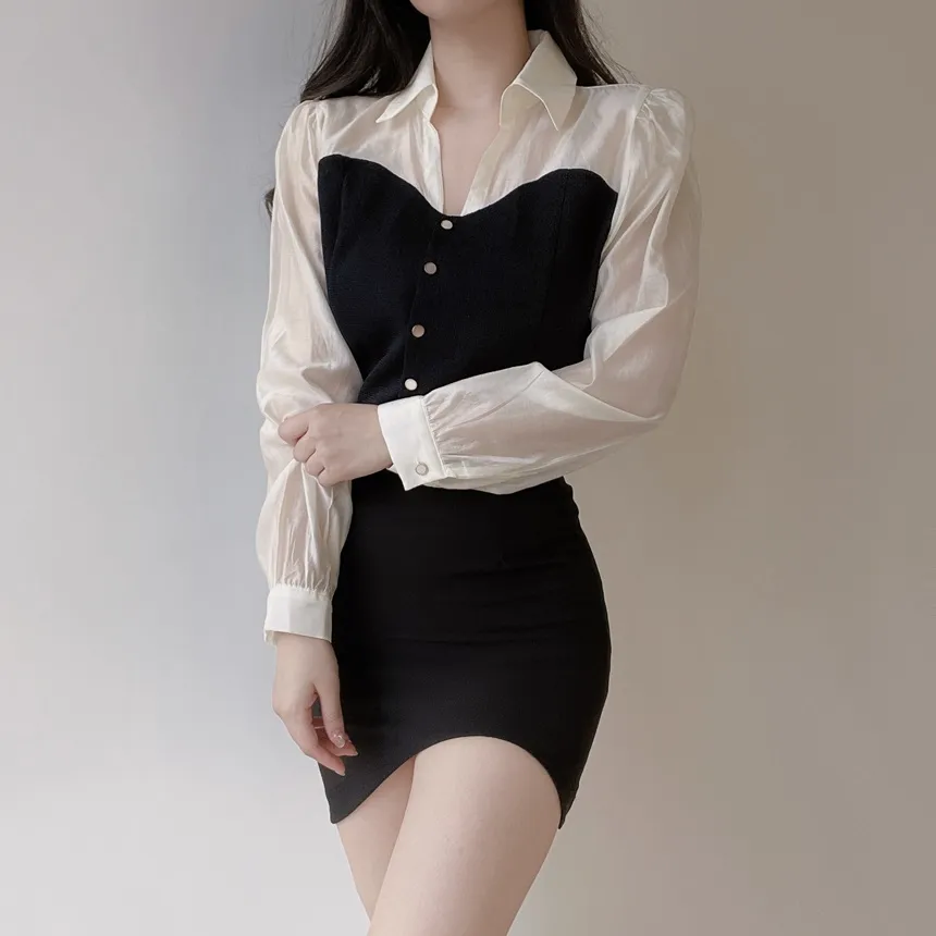 Hラインアンバランスカラースカート | mirangmirang | 詳細画像13