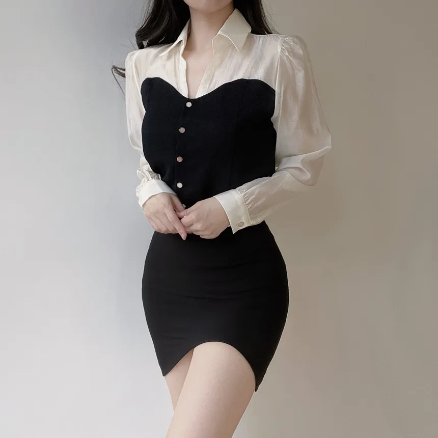 Hラインアンバランスカラースカート | mirangmirang | 詳細画像14