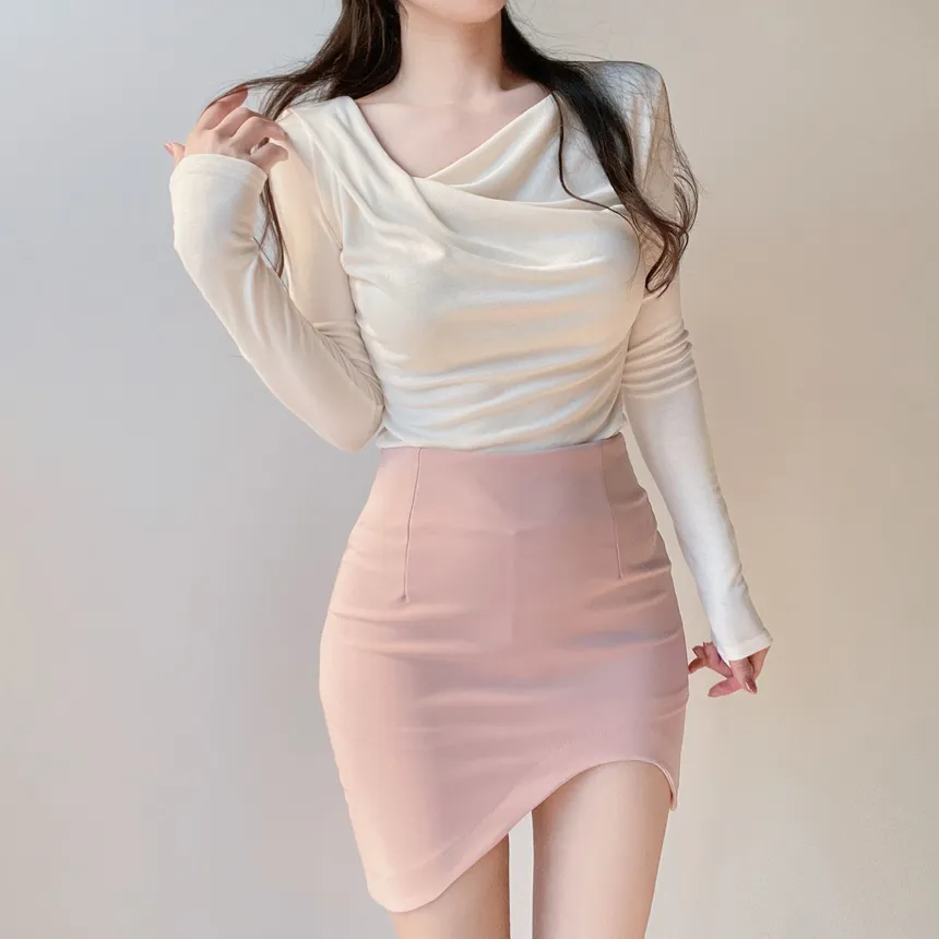 Hラインアンバランスカラースカート | mirangmirang | 詳細画像17