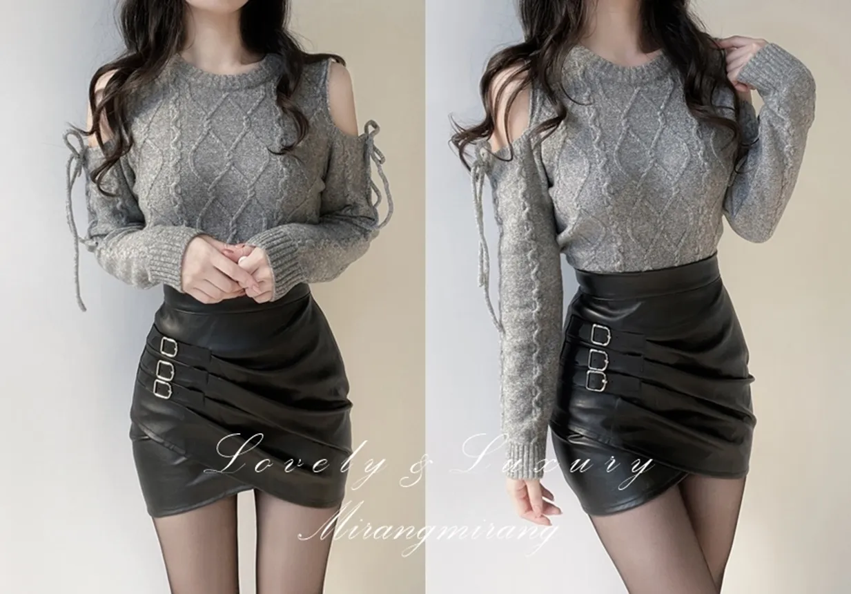 レザー調シャーリングバックルミニスカート | mirangmirang | 詳細画像1