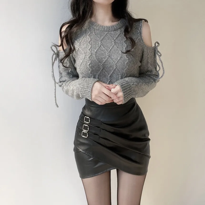 レザー調シャーリングバックルミニスカート | mirangmirang | 詳細画像11