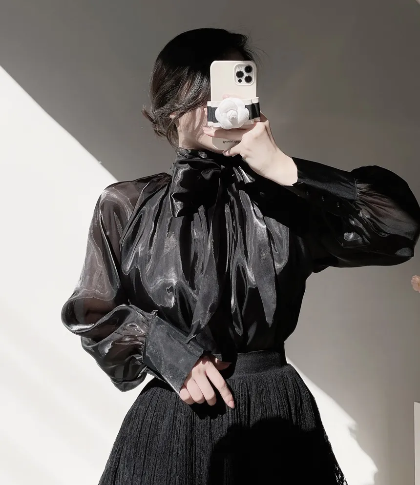 サテンリボン長袖カラーブラウス | mirangmirang | 詳細画像22