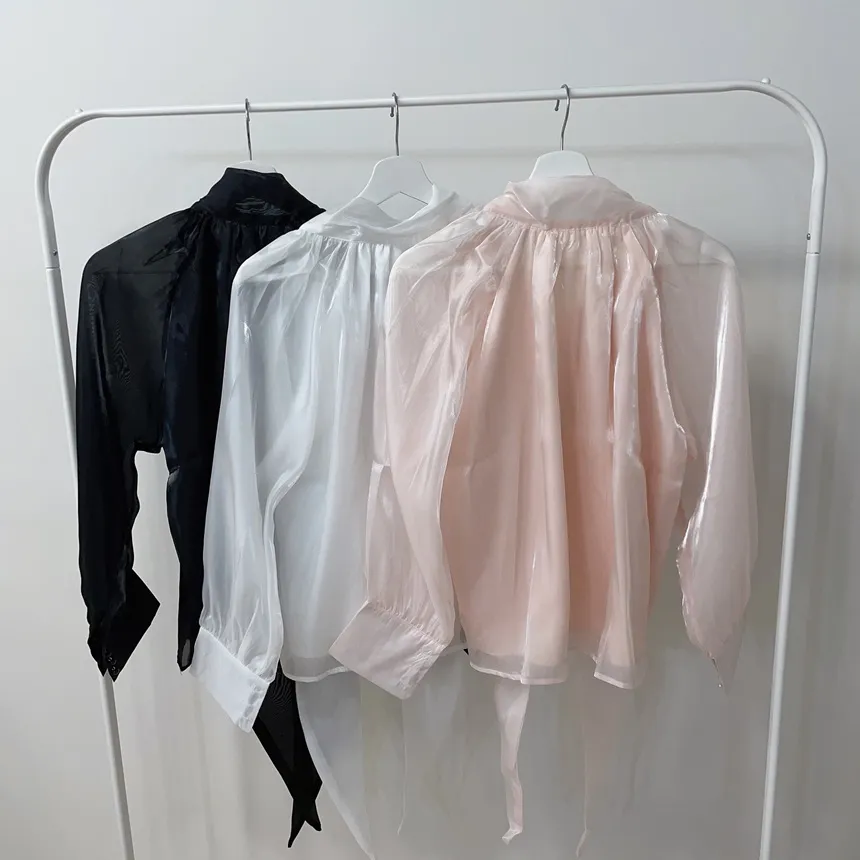 サテンリボン長袖カラーブラウス | mirangmirang | 詳細画像24