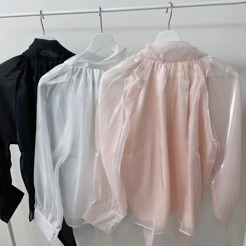 サテンリボン長袖カラーブラウス | mirangmirang | 詳細画像25