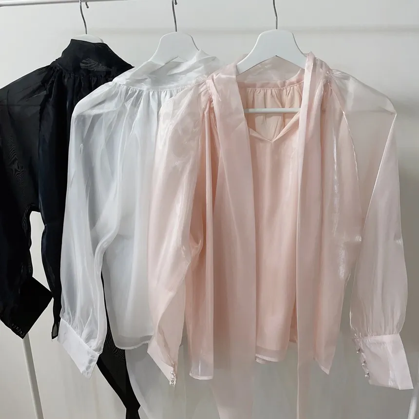 サテンリボン長袖カラーブラウス | mirangmirang | 詳細画像26