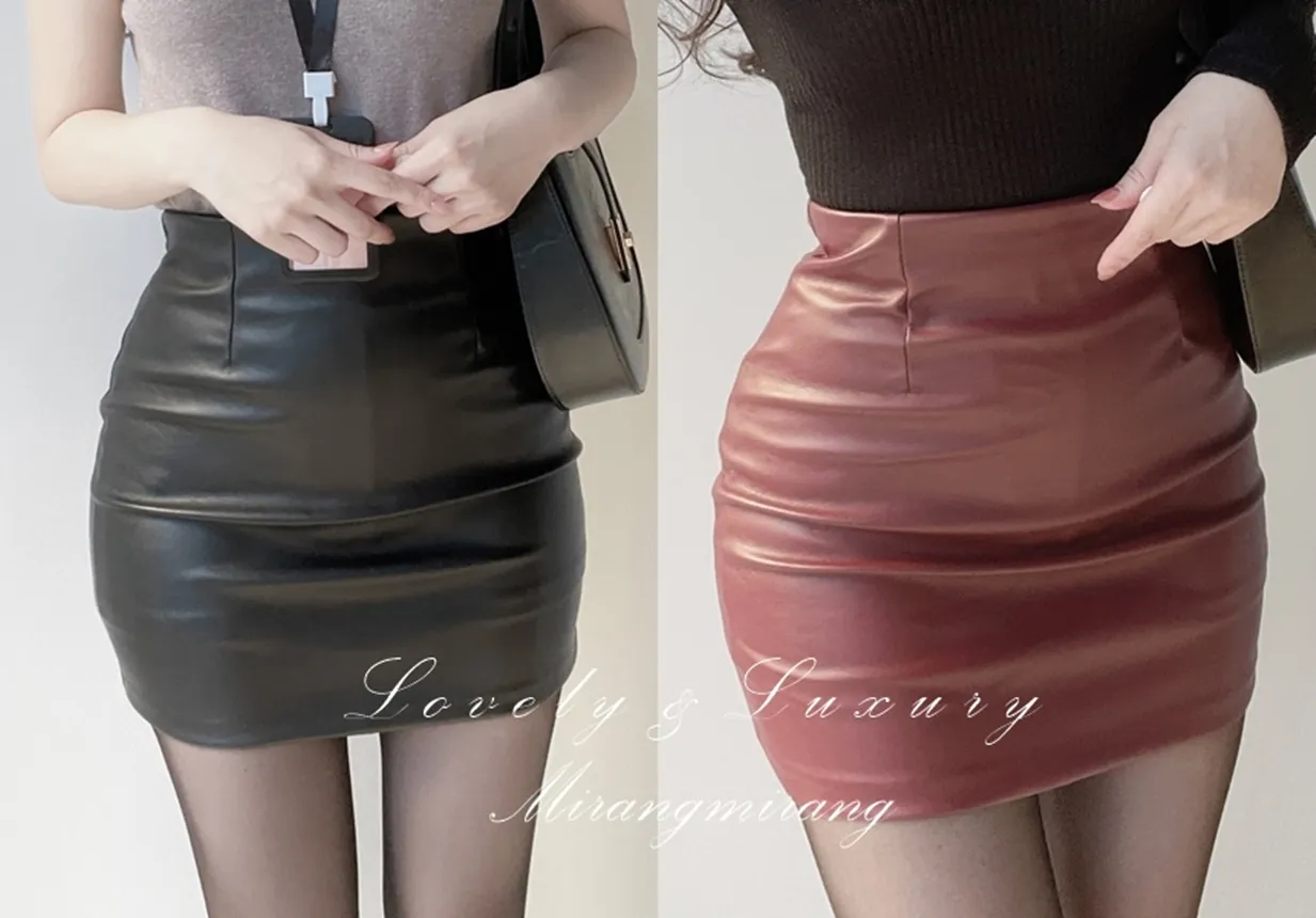 レザー調Hラインベーシックカラースカート | mirangmirang | 詳細画像1