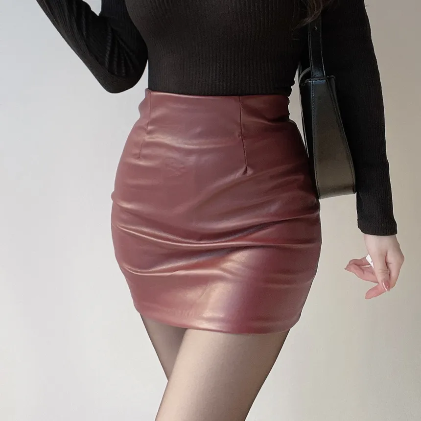 レザー調Hラインベーシックカラースカート | mirangmirang | 詳細画像13