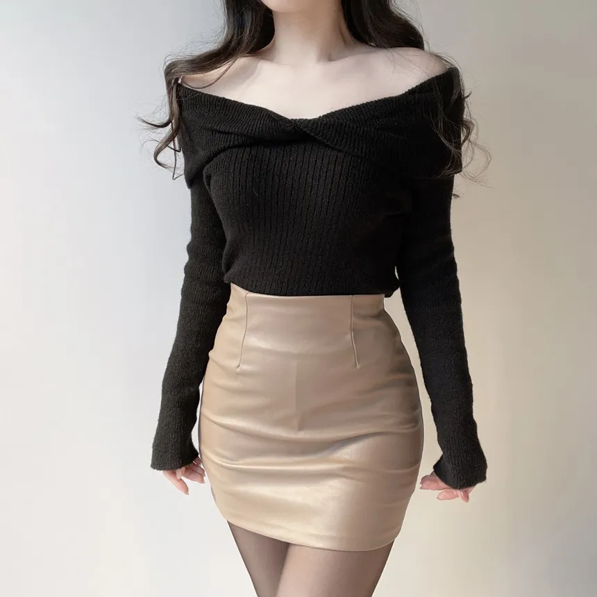 レザー調Hラインベーシックカラースカート | mirangmirang | 詳細画像25