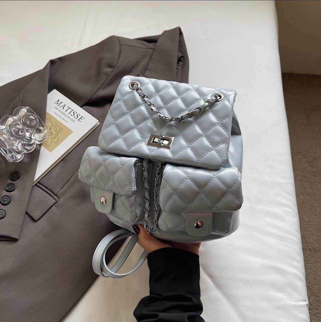 レザー調チェーンポケットカラーバックパック | 詳細画像12