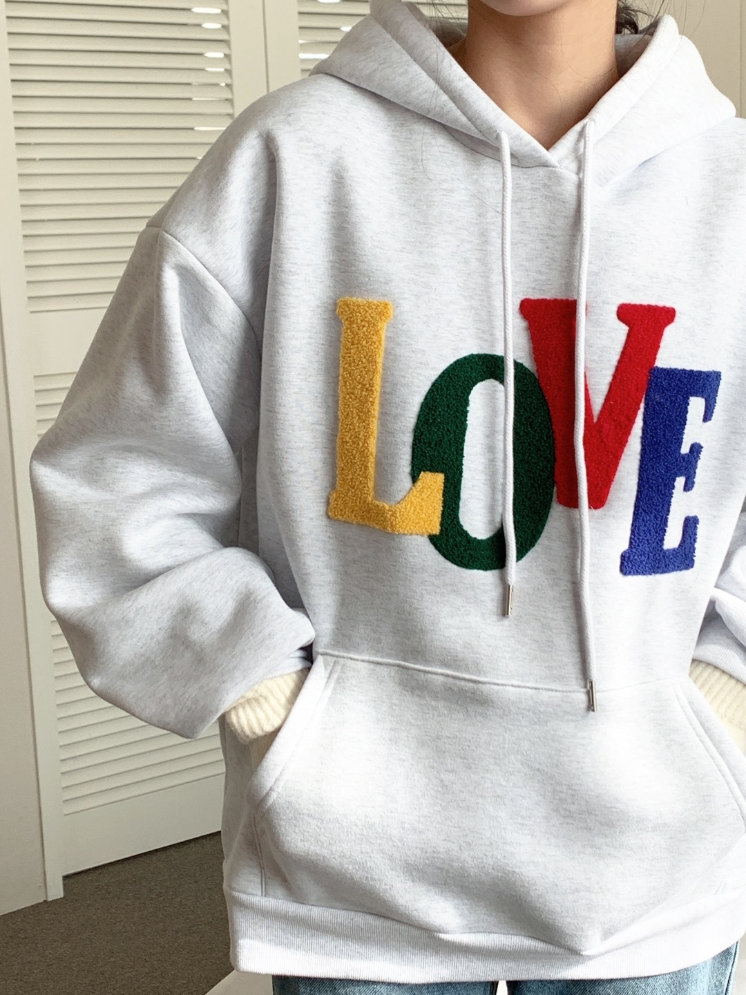 裏起毛フードドローストリングカンガルーポケットカラーパーカー | 詳細画像2