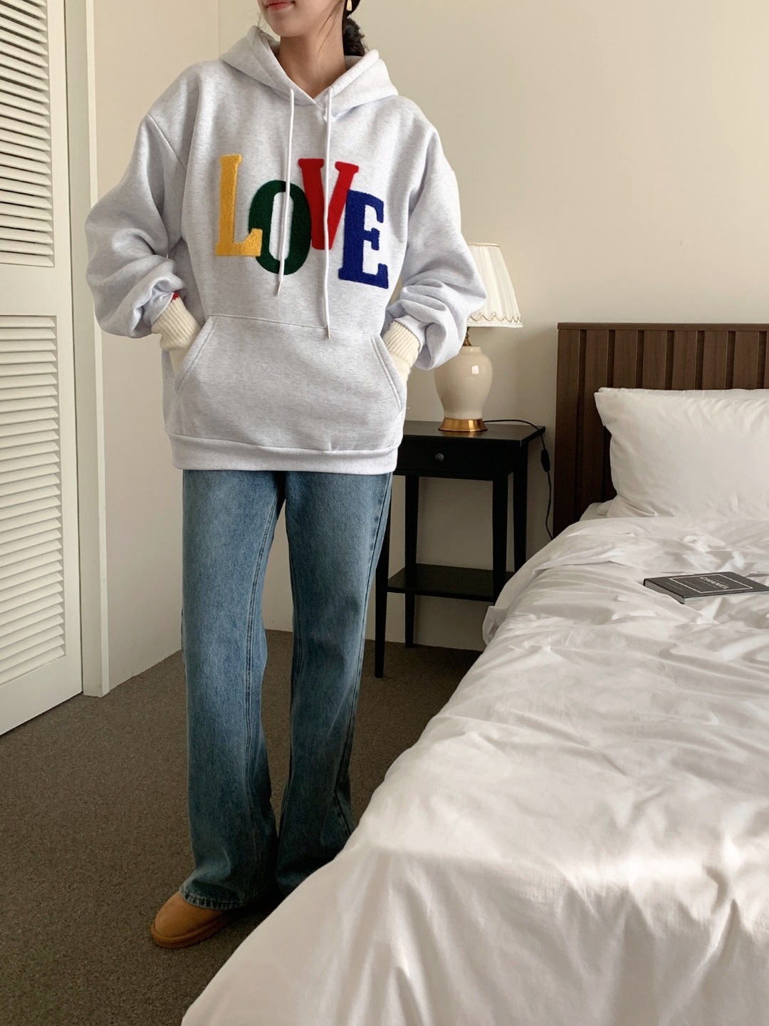 裏起毛フードドローストリングカンガルーポケットカラーパーカー | 詳細画像5