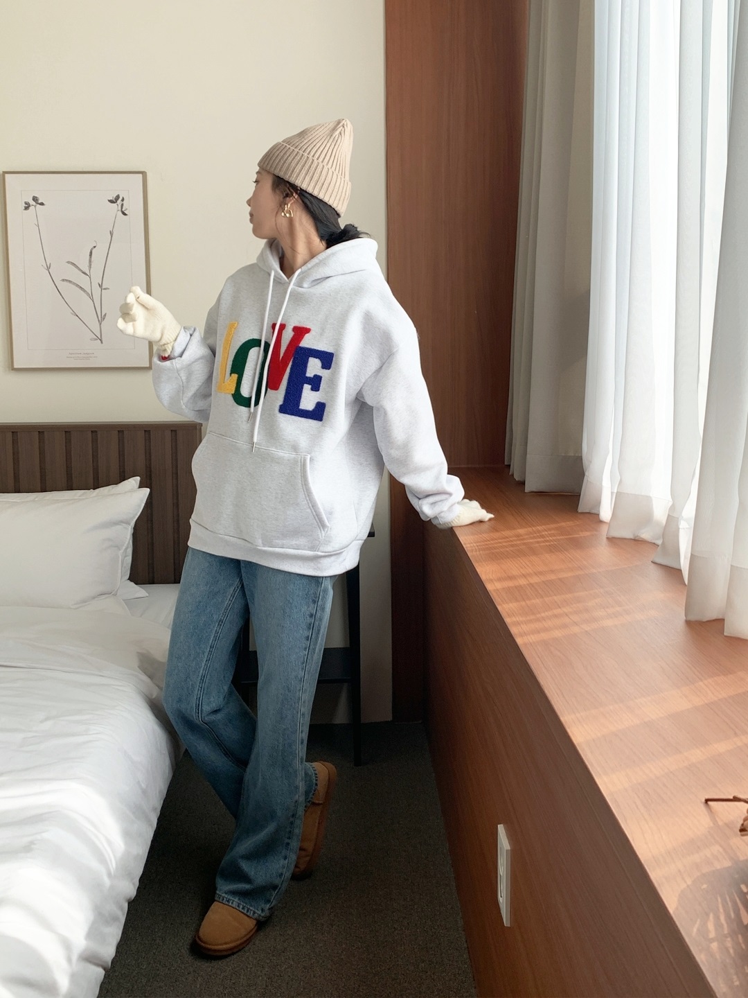 裏起毛フードドローストリングカンガルーポケットカラーパーカー | 詳細画像11