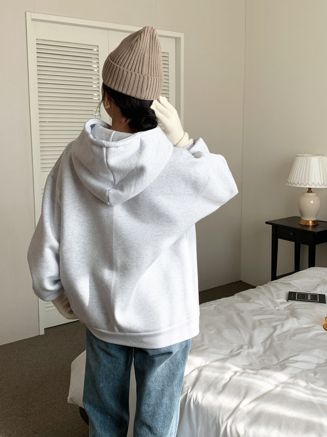 裏起毛フードドローストリングカンガルーポケットカラーパーカー | 詳細画像12