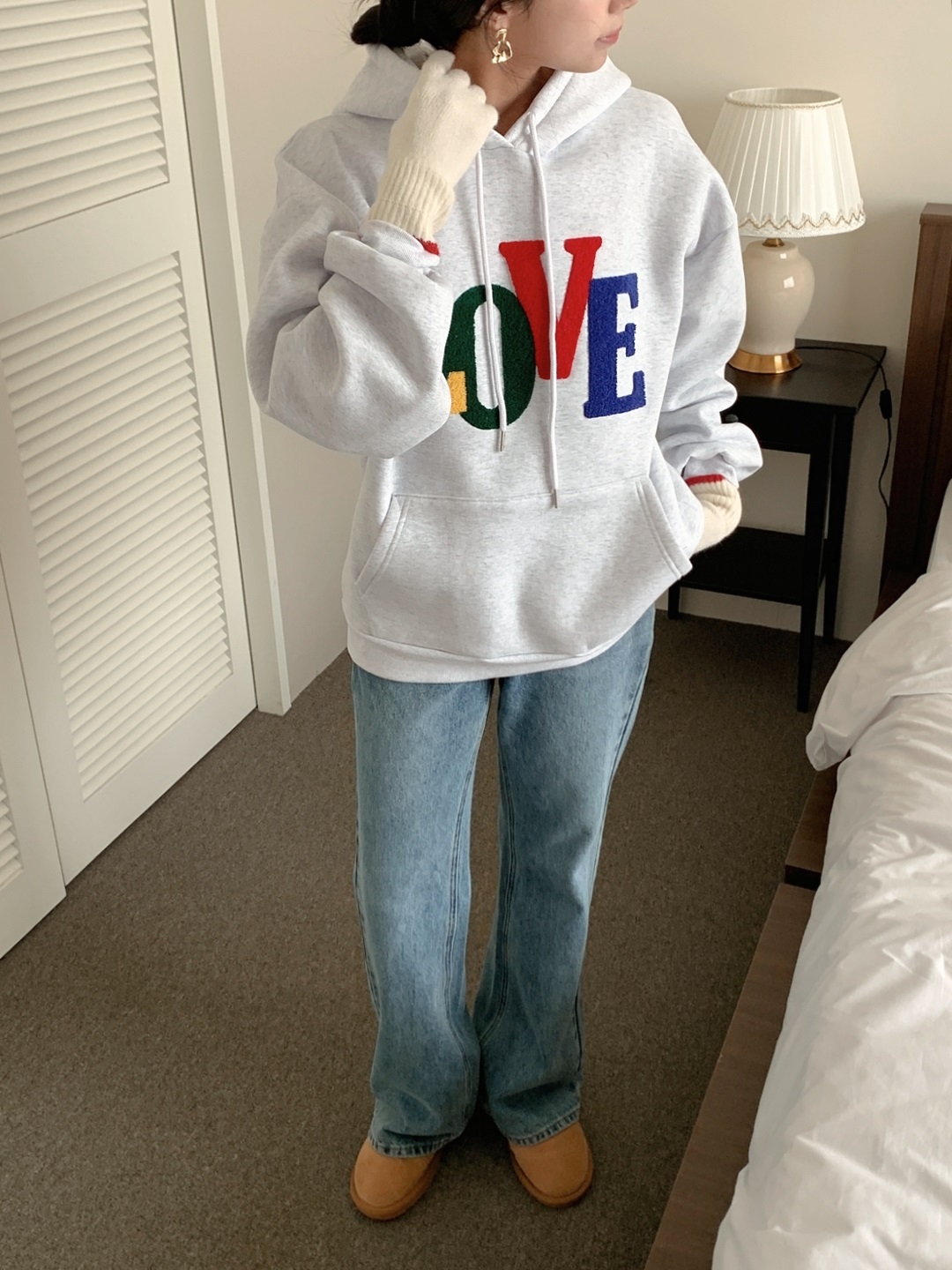 裏起毛フードドローストリングカンガルーポケットカラーパーカー | 詳細画像15