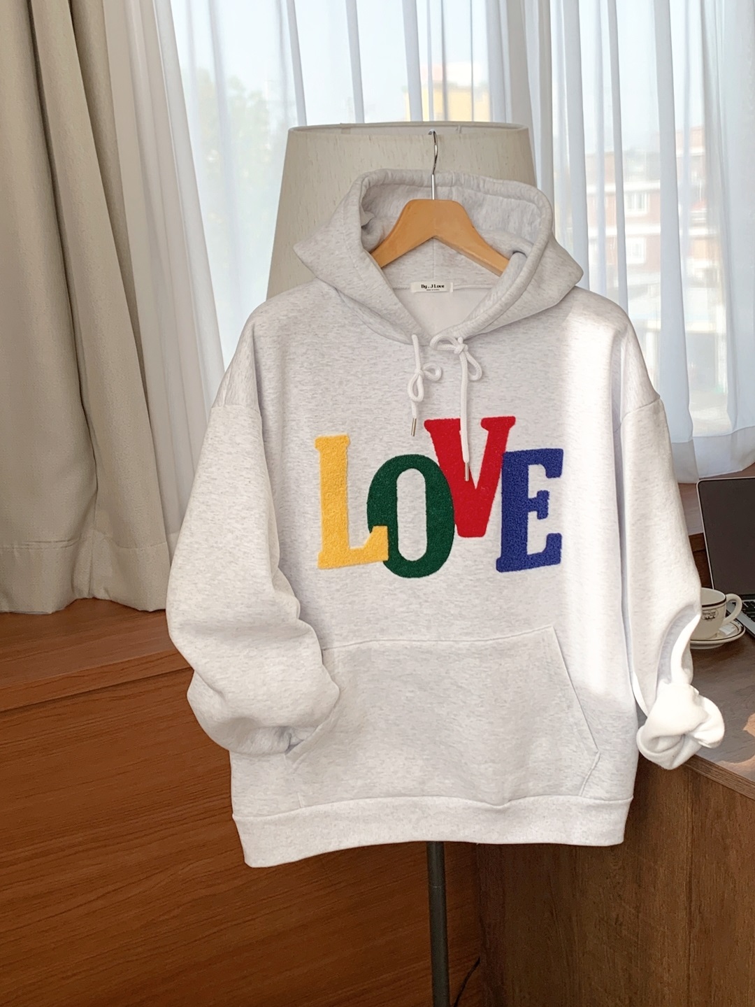 裏起毛フードドローストリングカンガルーポケットカラーパーカー | 詳細画像17