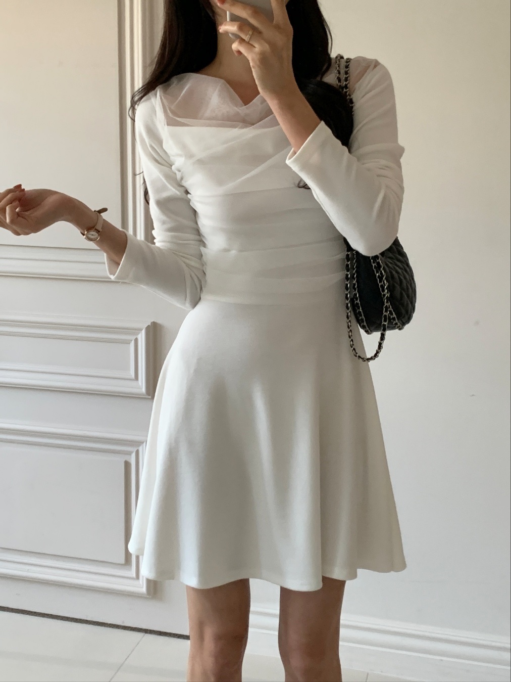 ドレープ長袖フレアミニワンピース | 詳細画像4