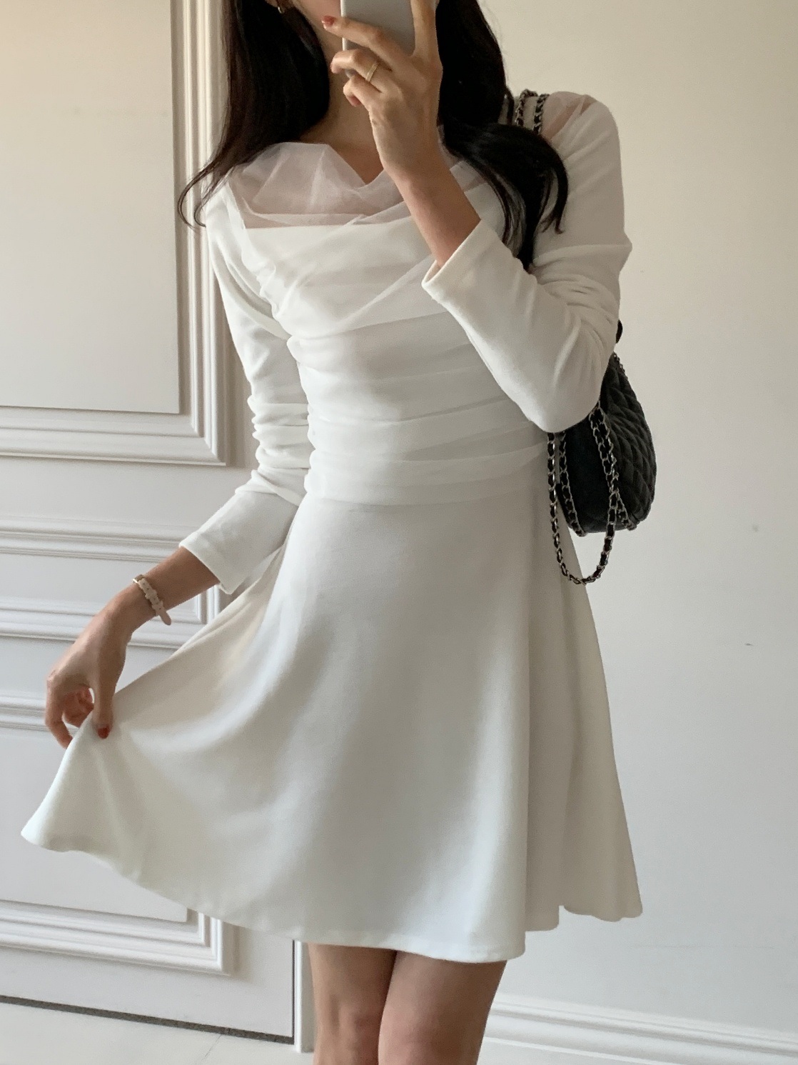 ドレープ長袖フレアミニワンピース | 詳細画像7