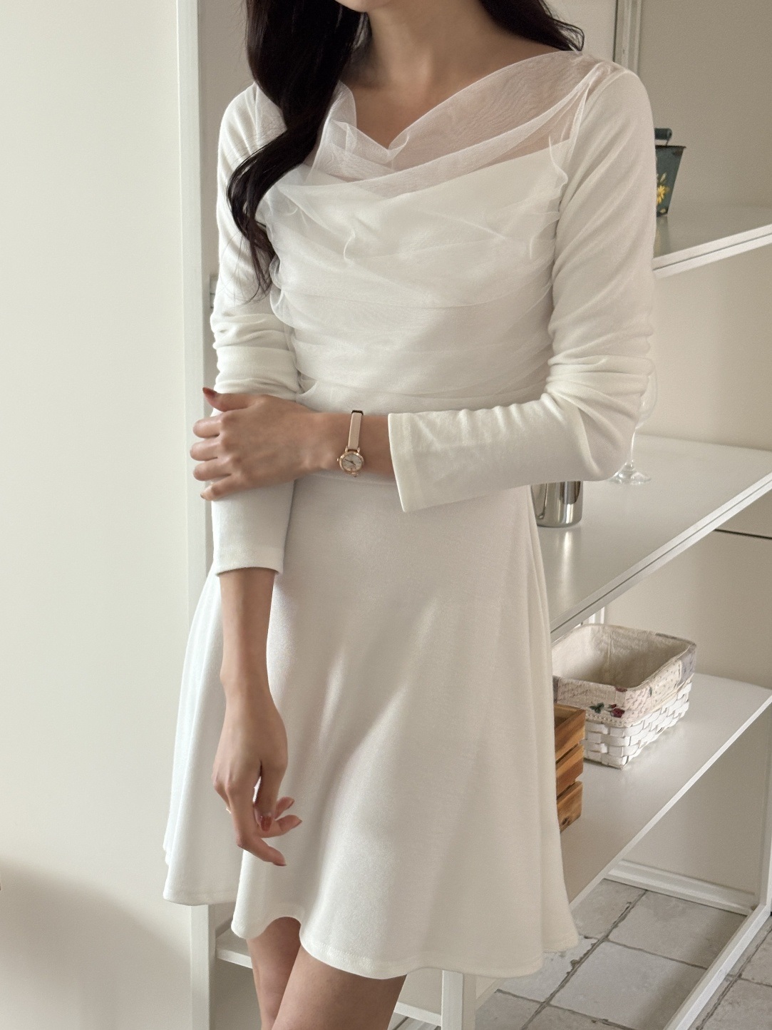 ドレープ長袖フレアミニワンピース | 詳細画像12