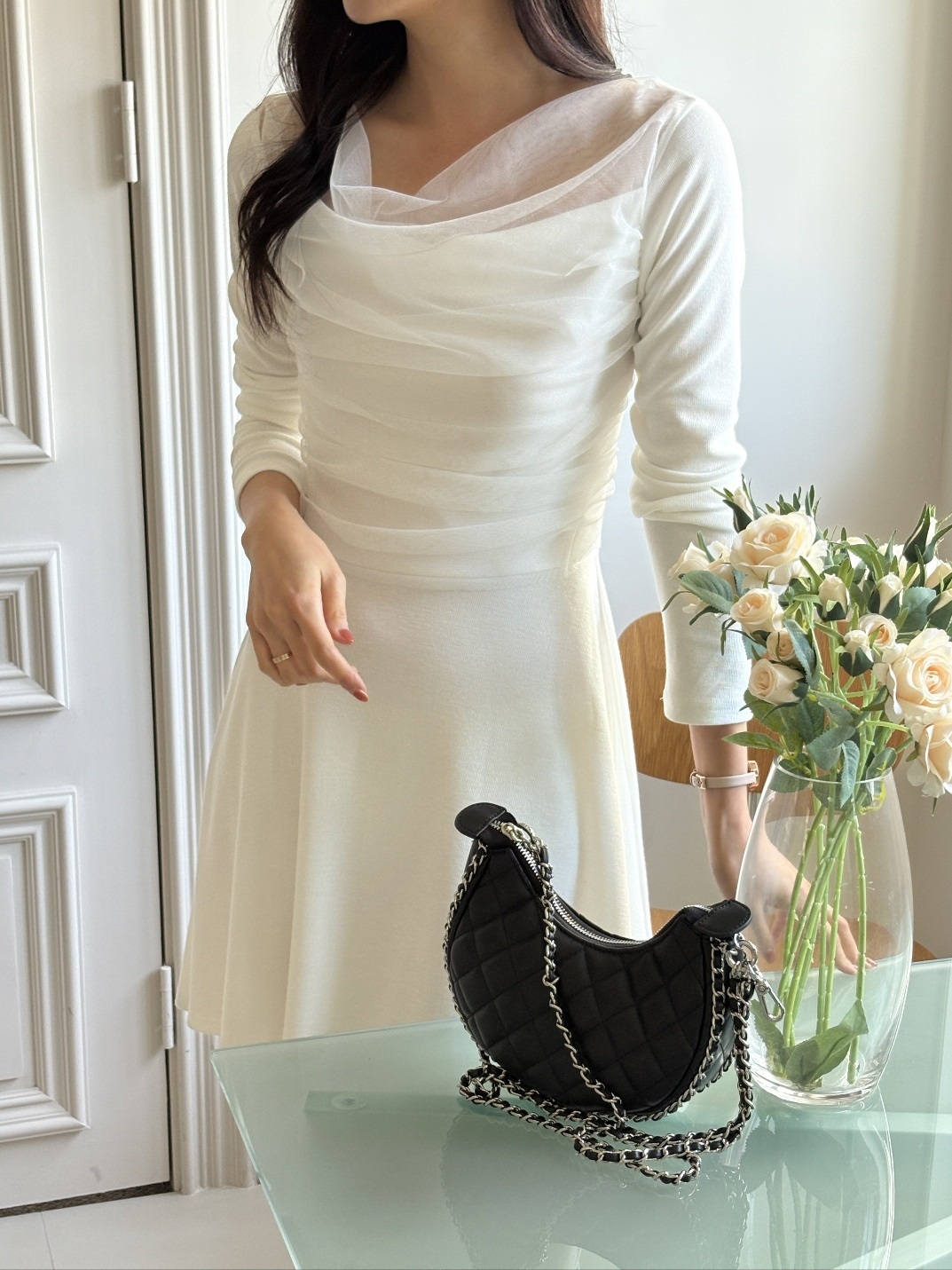 ドレープ長袖フレアミニワンピース | 詳細画像5