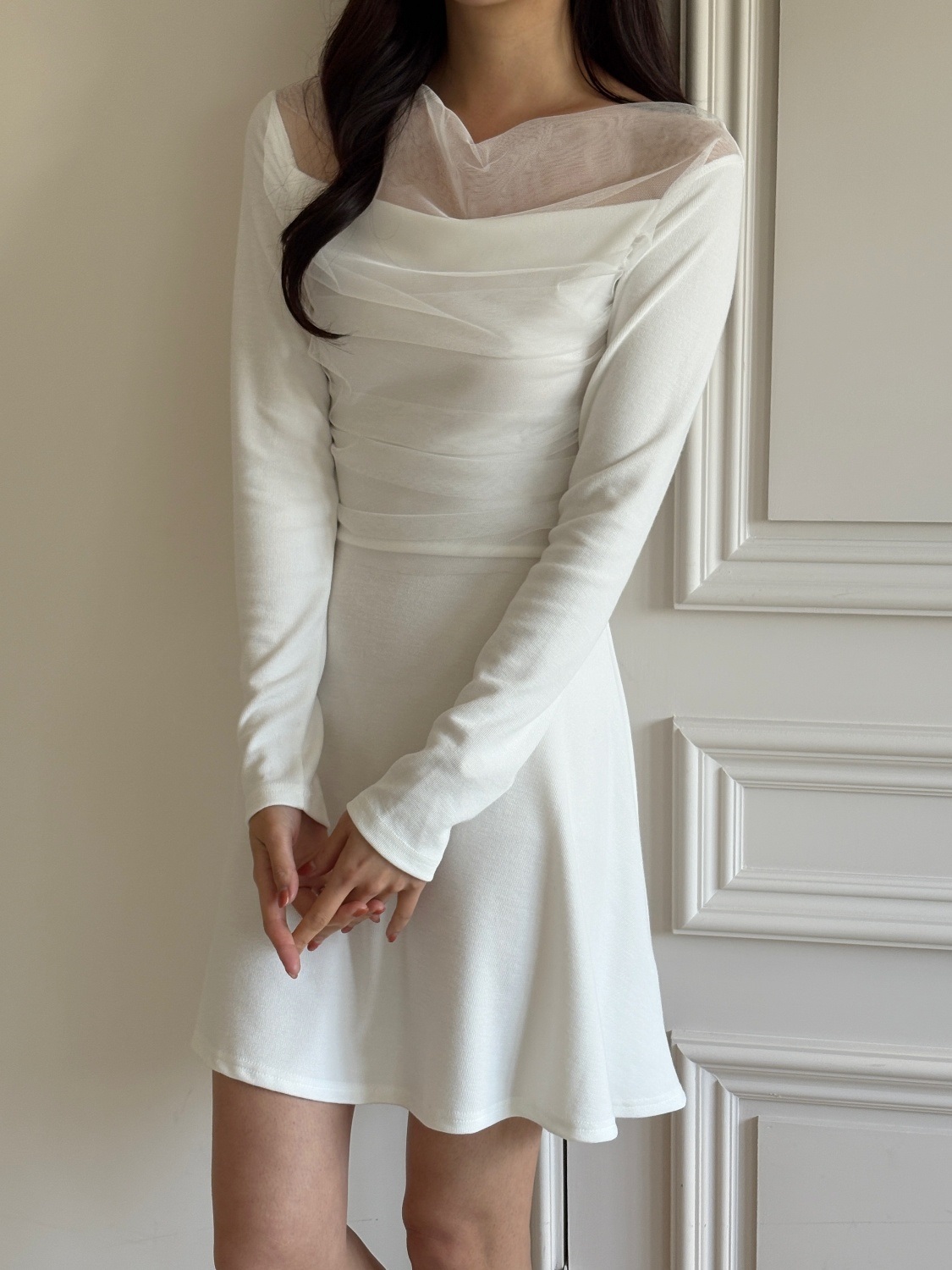 ドレープ長袖フレアミニワンピース | 詳細画像15