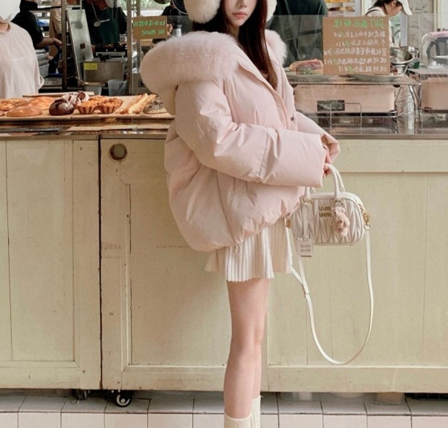 エコファーフードドローストリングオーバーサイズダウンジャケット | 詳細画像10