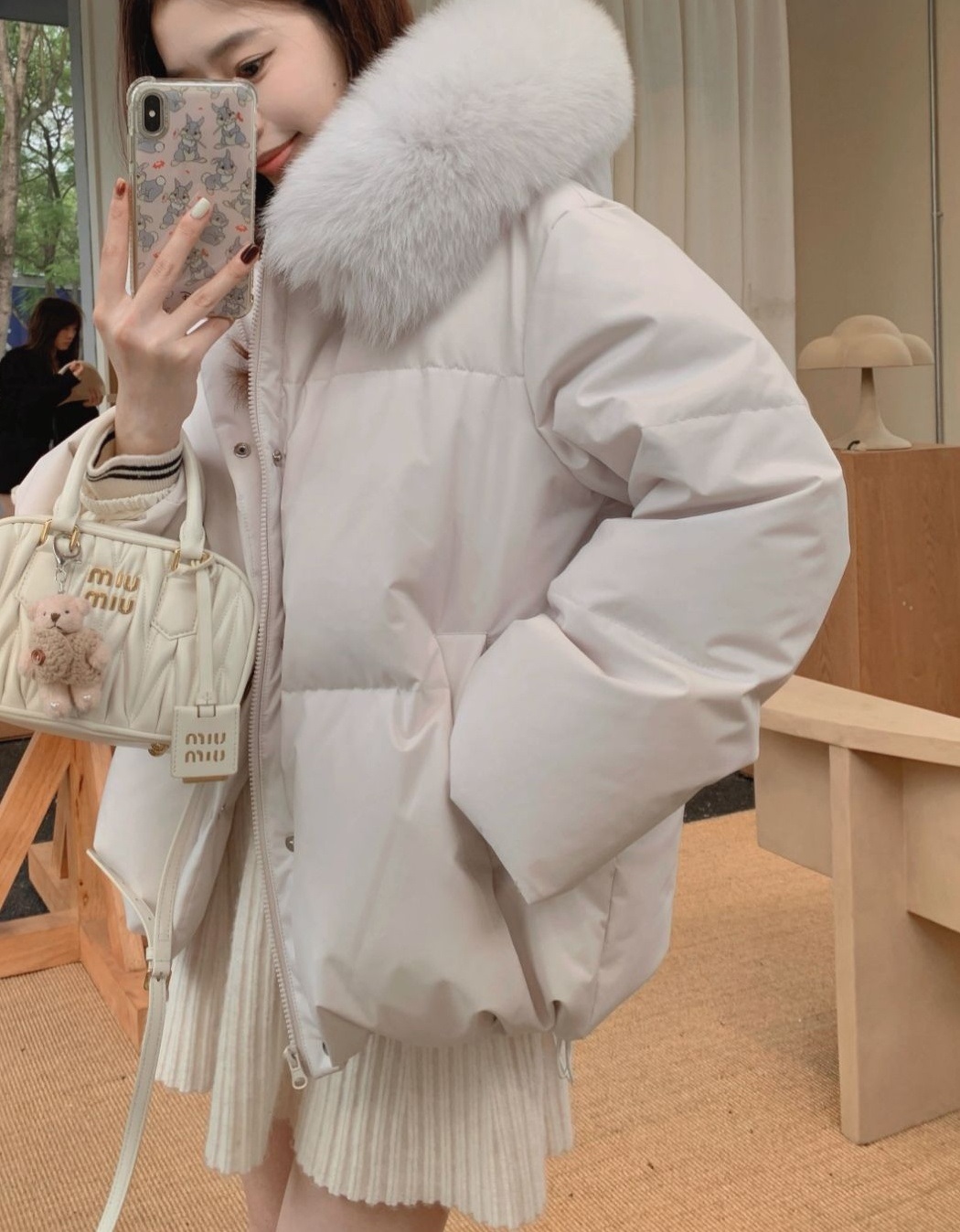 エコファーフードドローストリングオーバーサイズダウンジャケット | 詳細画像31