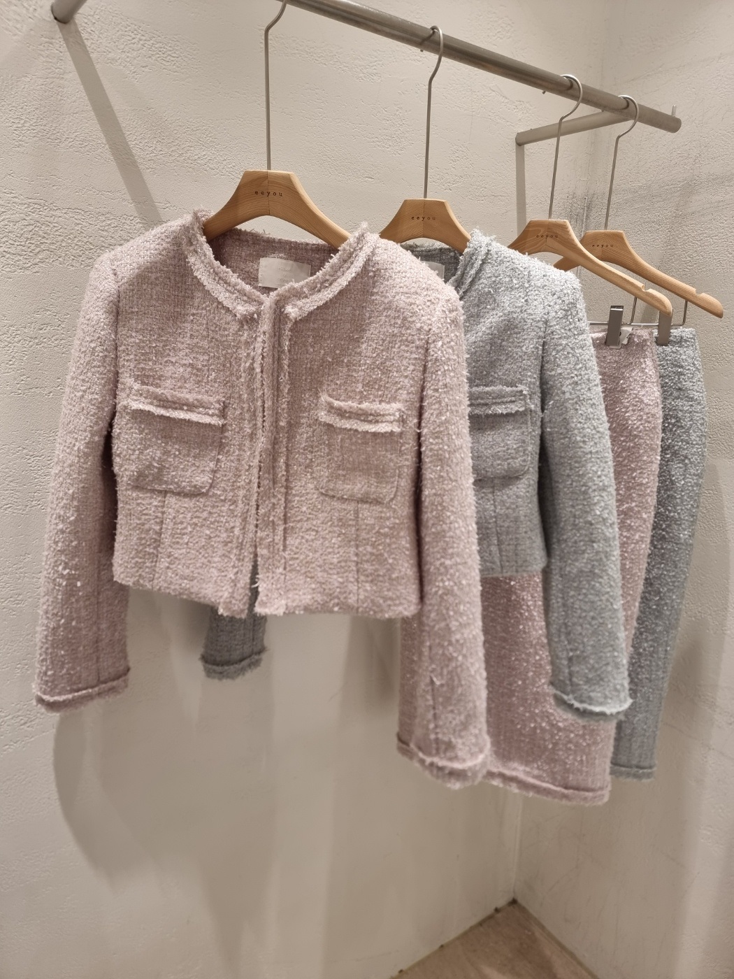 ツイードウール混スリットポケットフリンジ肩パッドロングセットアップ | 詳細画像20