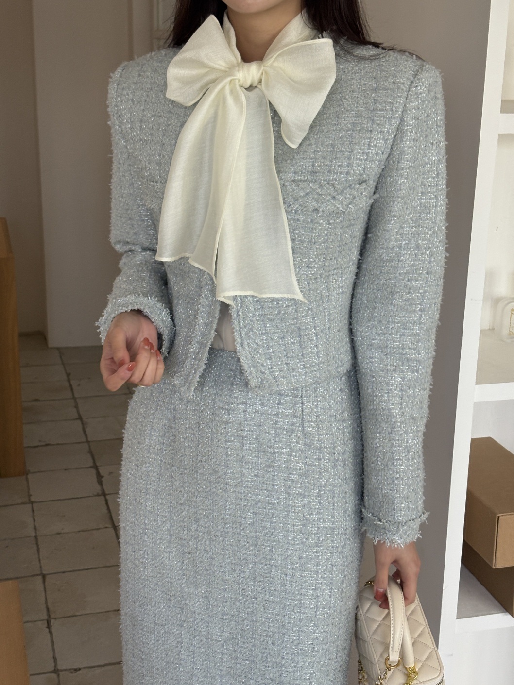 ツイードウール混フリンジ肩パッドジャケット | 詳細画像12