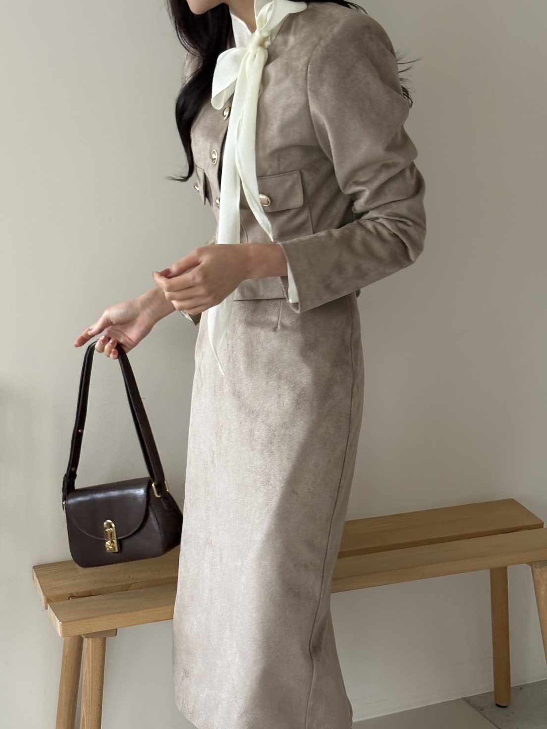 スエード調ラウンドネックポケット肩パッドジャケット | 詳細画像4